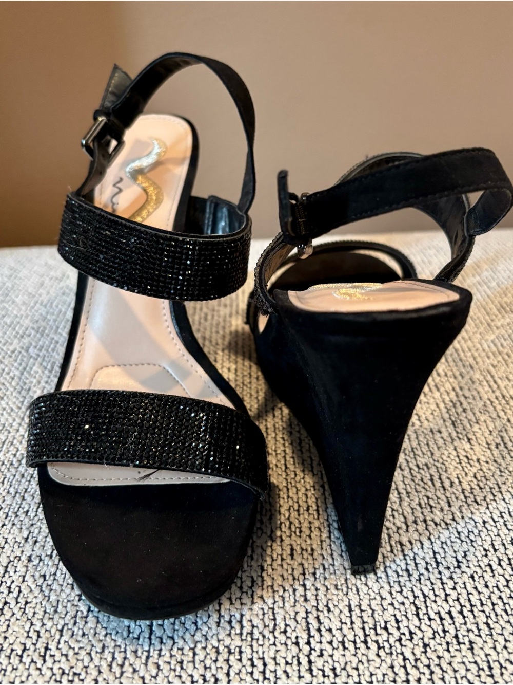 Vionic Black Beaded Suede High Heel Sandals